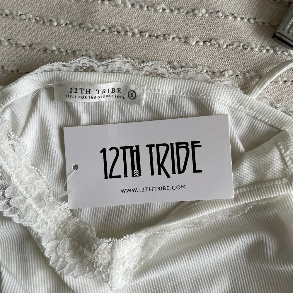 12TH TRIBE | NWT | lace trim ribbed cropped tank top - Picture 2 of 4